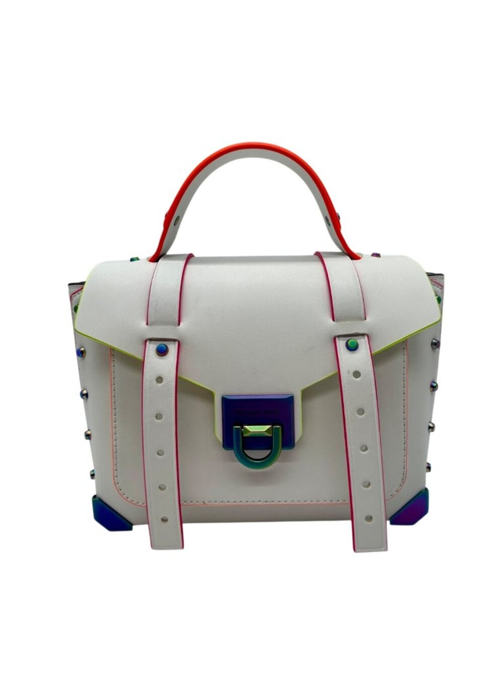 Michael Kors White Manhattan Medium Leather Satchel Bag